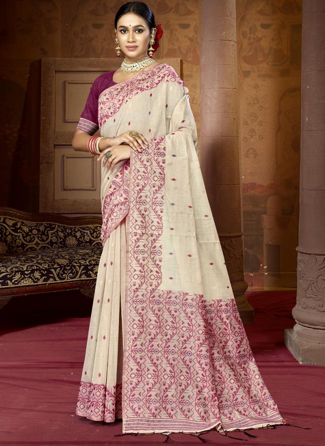 Cotton Magenta Casual Wear Printed Saree